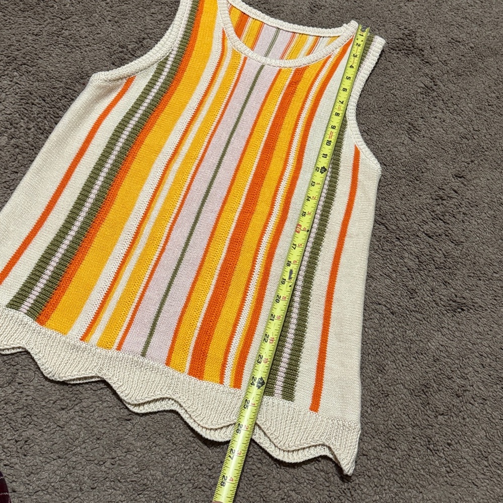 Cotton Blend Sleeveless Sweater-Multi Stripe/Scalloped Bottom Hem-Lightweight - Picture 10 of 12